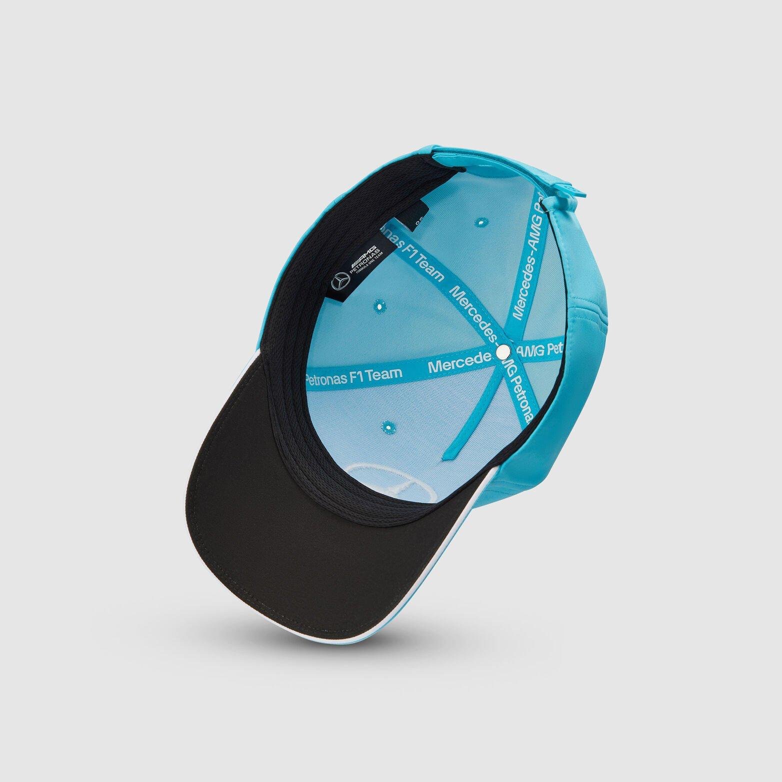side view Mercedes-AMG Petronas F1 Team George Russell cap showing team logo and adjustable strap